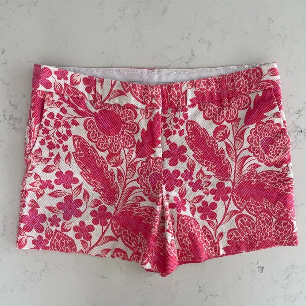 Kenar Textured Cotton Blend Sweet Floral Print Mid Rise Shorts Pink White Sz 6